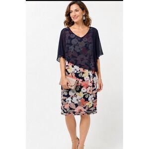 Glamour Nights Floral Sheath Dress Purple Chiffon Overlay Romantic Cocktail 16